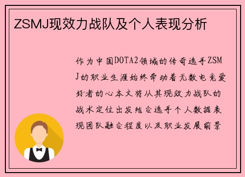 ZSMJ现效力战队及个人表现分析