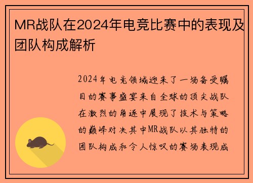 MR战队在2024年电竞比赛中的表现及团队构成解析