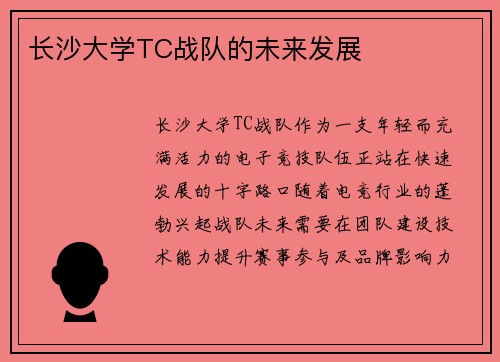 长沙大学TC战队的未来发展