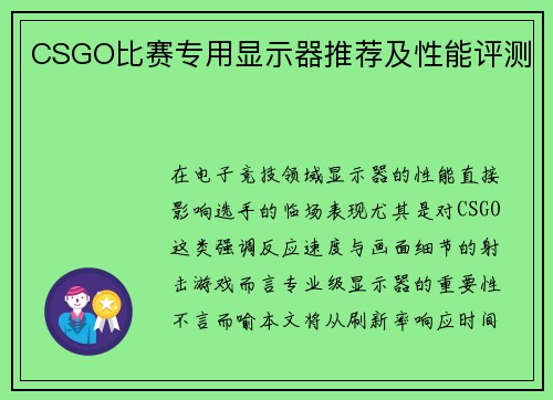 CSGO比赛专用显示器推荐及性能评测